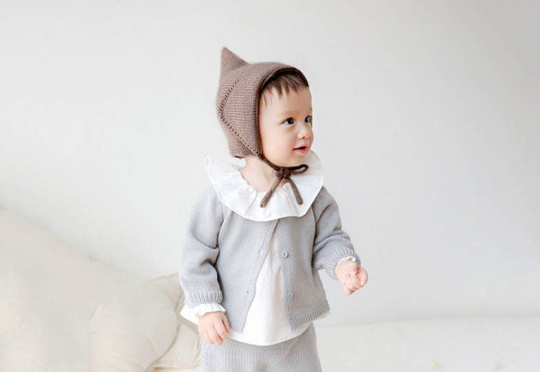 Cute Pure Color Tie Ear Baby Knitted Baby Hat