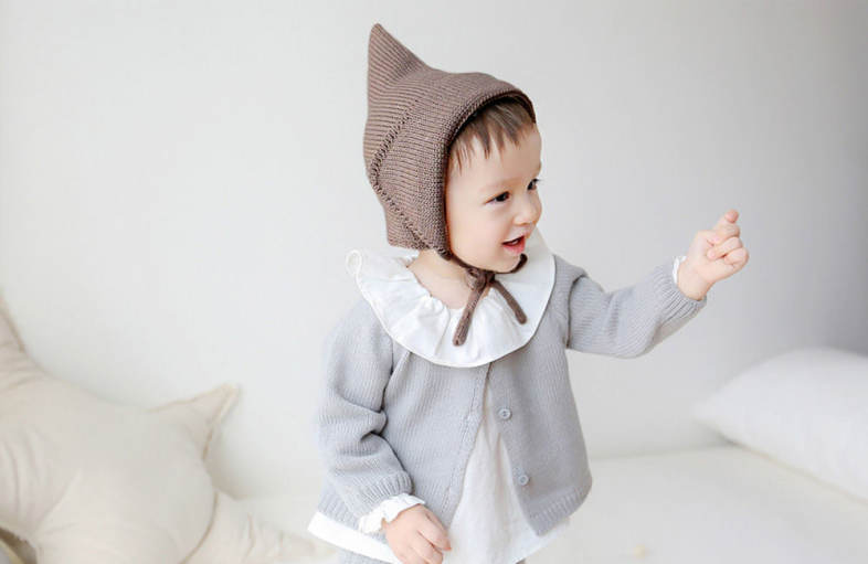 Cute Pure Color Tie Ear Baby Knitted Baby Hat