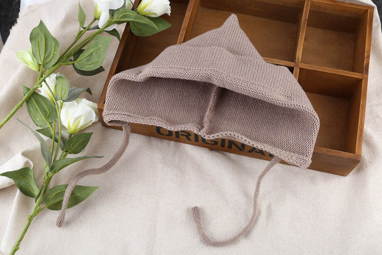 Cute Pure Color Tie Ear Baby Knitted Baby Hat