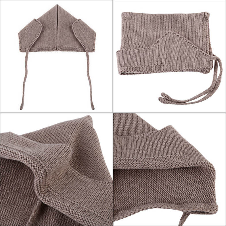 Cute Pure Color Tie Ear Baby Knitted Baby Hat