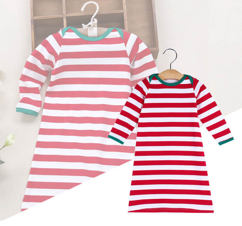 Sweet Round Collar Striped Color Block Infant Long Sleeve T-Shirt
