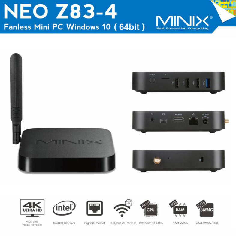 MINIX NEO Z83 - 4 Fanless Mini PC 64bit Windows 10 Intel Atom X5-Z8350 Dual-band WiFi 2.4GHz / 5GHz BT 4.2