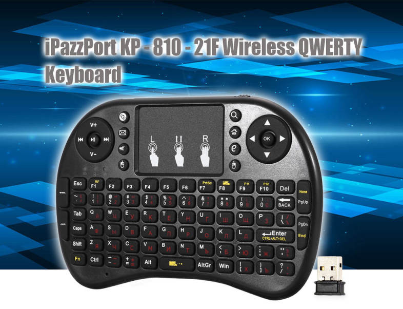 iPazzPort KP - 810 - 21F Multifunction Portable 2.4GHz Wireless QWERTY Keyboard with Touchpad Mouse