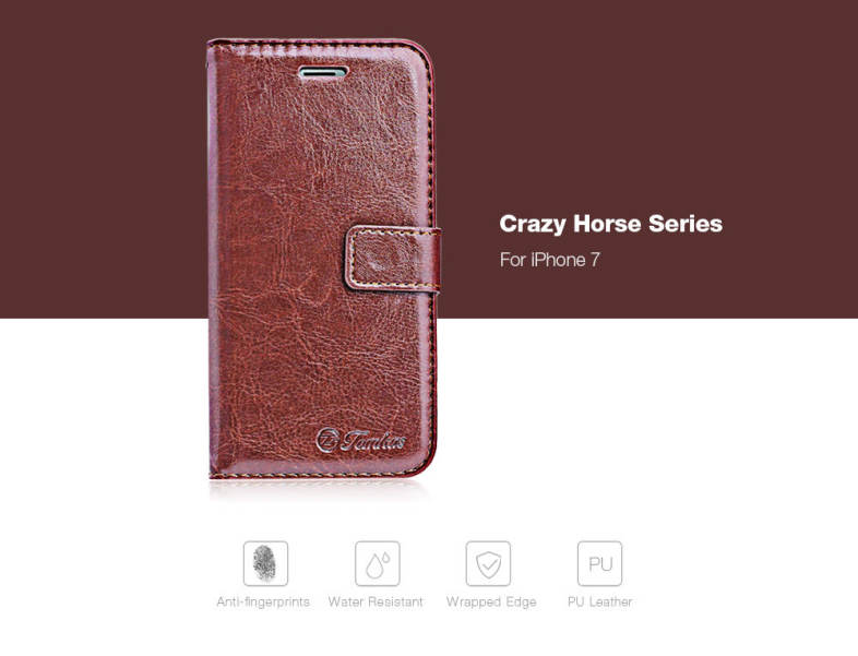 Tomkas Crazy Horse Series Magnetic Flip PU Leather Stand Case Wallet Cover for iPhone 7