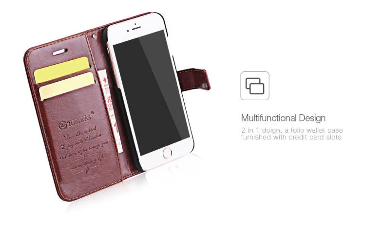 Tomkas Crazy Horse Series Magnetic Flip PU Leather Stand Case Wallet Cover for iPhone 7