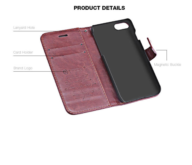 Tomkas Crazy Horse Series Magnetic Flip PU Leather Stand Case Wallet Cover for iPhone 7