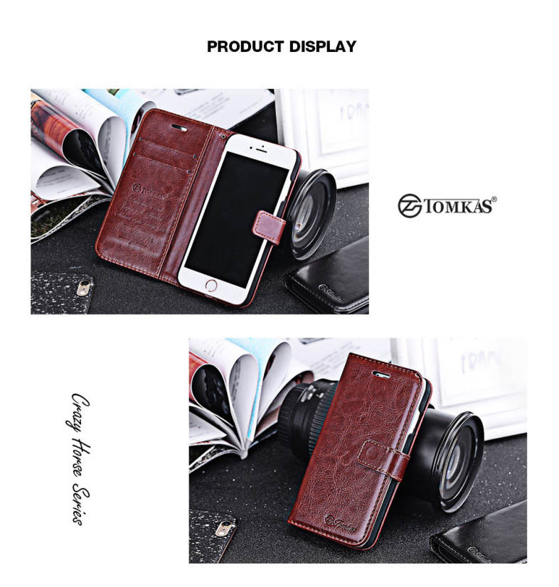 Tomkas Crazy Horse Series Magnetic Flip PU Leather Stand Case Wallet Cover for iPhone 7