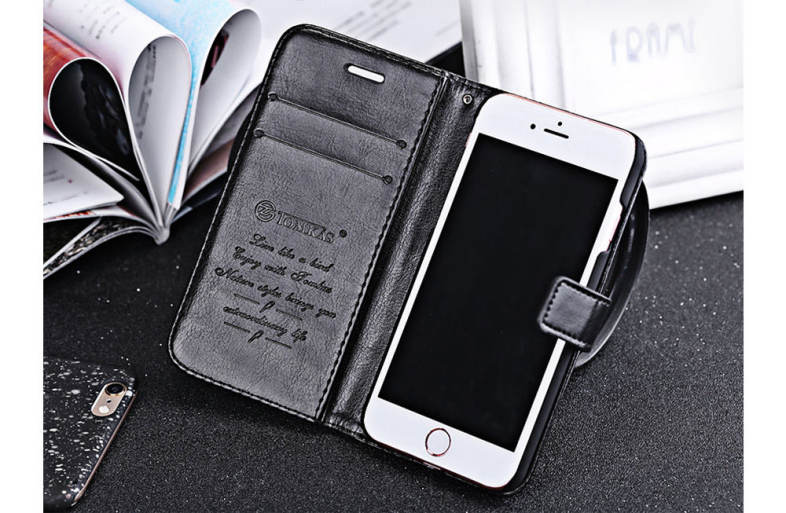 Tomkas Crazy Horse Series Magnetic Flip PU Leather Stand Case Wallet Cover for iPhone 7