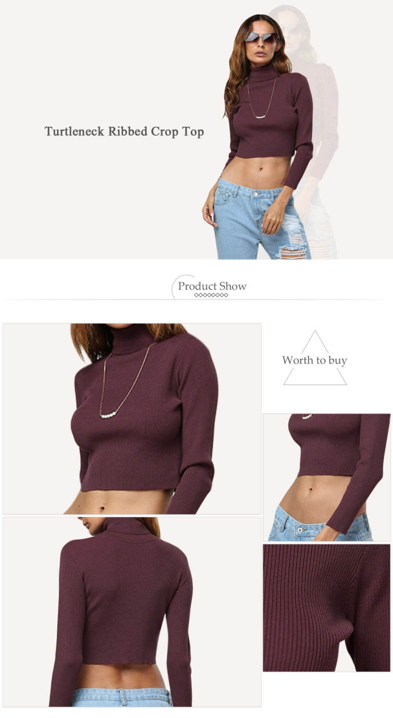 Simple Style Turtleneck Pure Color Women Crop Top
