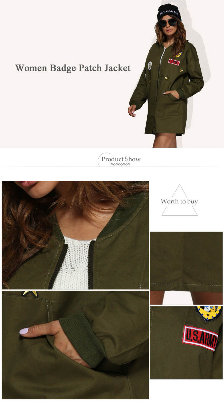 Trendy Stand Collar Badge Patch Women Coat