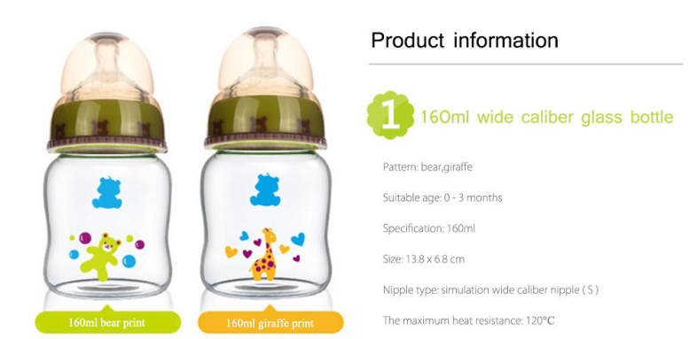 Snow Bear Cute Cartoon Animal Print 160ml Lip Simulation Wide Neck Glass Feeding Bottle