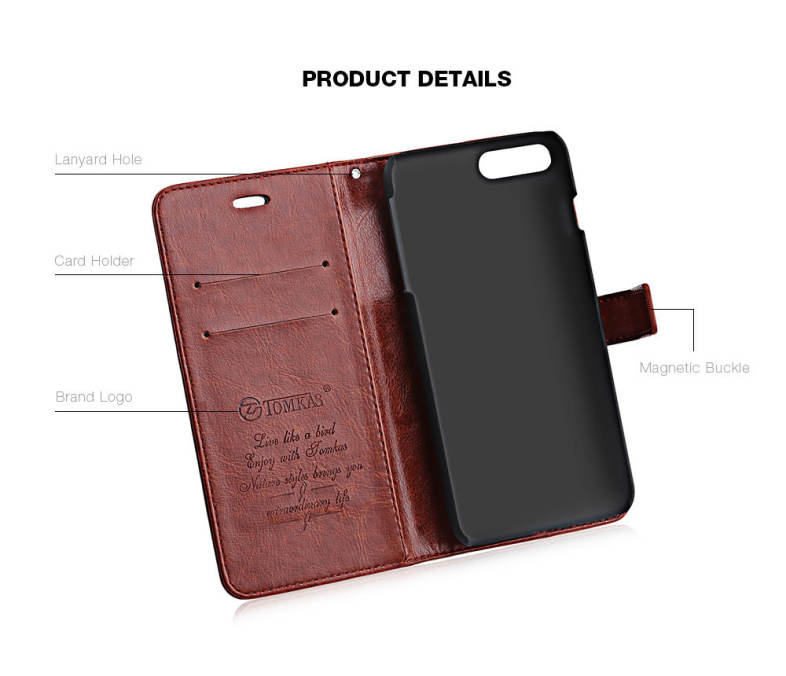 Tomkas Crazy Horse Series Magnetic Flip PU Leather Stand Case Wallet Cover for iPhone 7 Plus