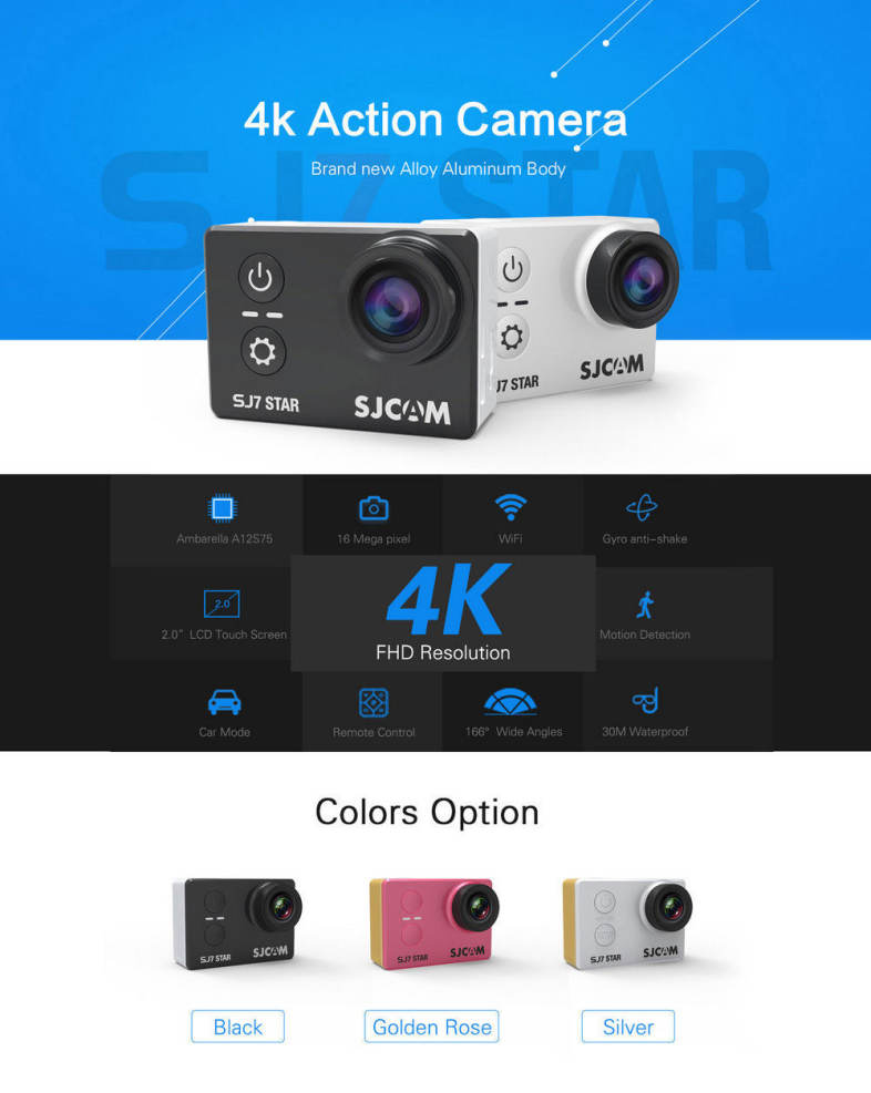 Original SJCAM SJ7 STAR 4K WiFi Action Camera 2.0 inch Touch Screen 166 Degree FOV 12MP