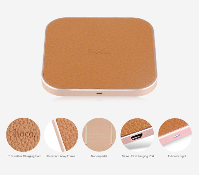 HOCO CW2 PU Leather Aluminum Alloy Frame Wireless Charging Station