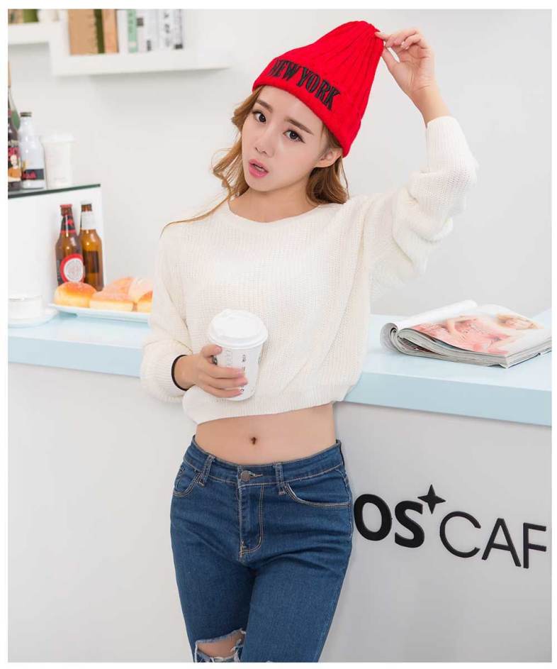 Fashionable Letter Print Pure Color Knitted Hat for Women