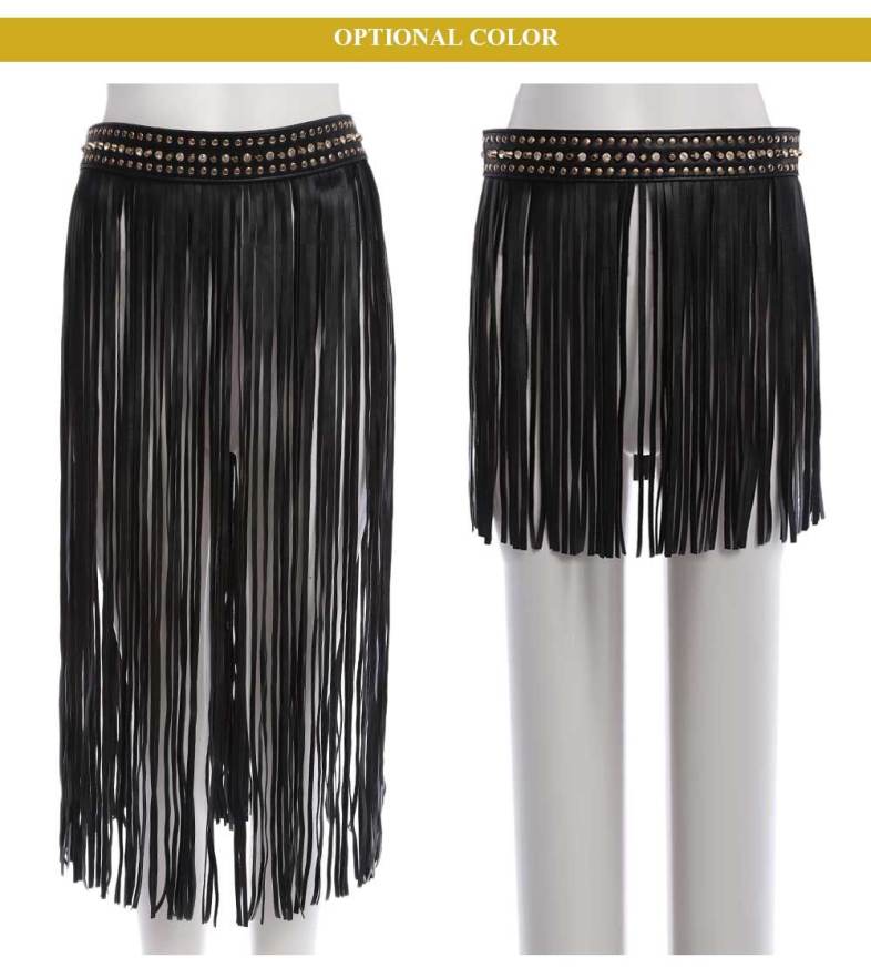 Punk Metal Rhinestone Decoration Tassel Snap Fastener Skirt Belt for Women