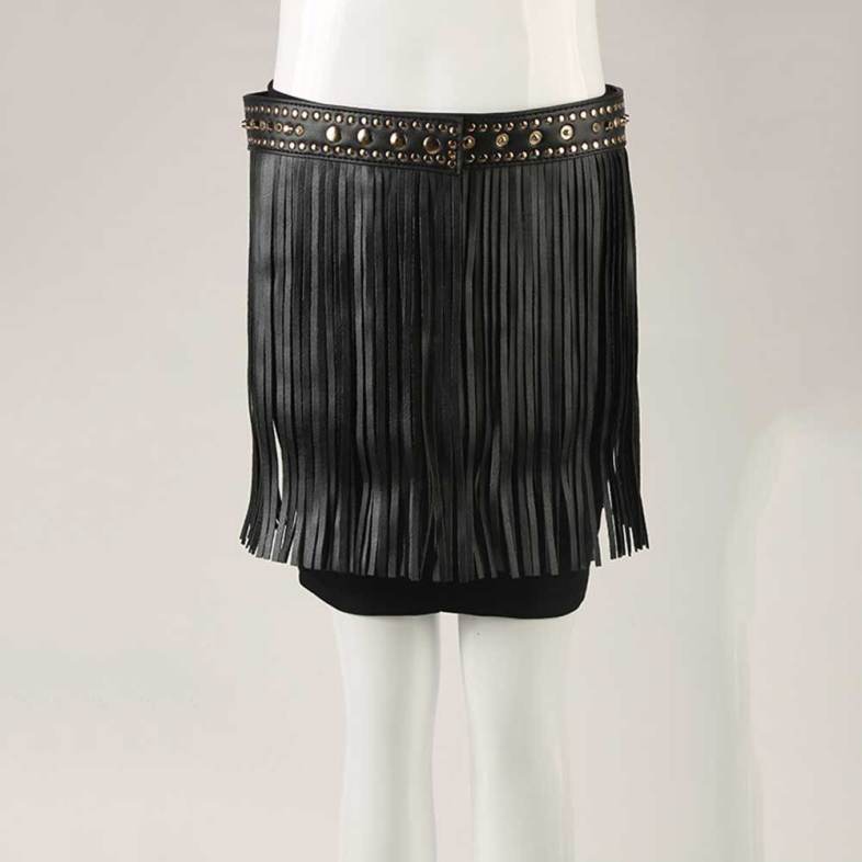 Punk Metal Rhinestone Decoration Tassel Snap Fastener Skirt Belt for Women