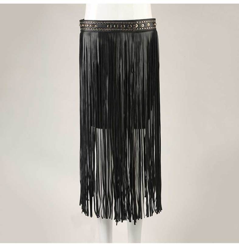 Punk Metal Rhinestone Decoration Tassel Snap Fastener Skirt Belt for Women