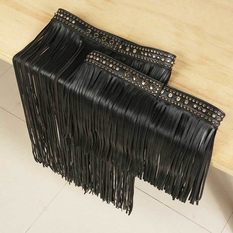 Punk Metal Rhinestone Decoration Tassel Snap Fastener Skirt Belt for Women