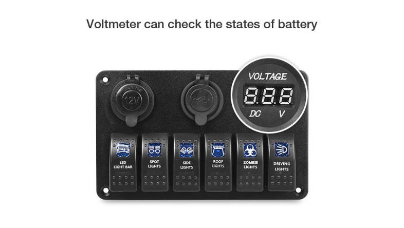 Vehicle 5 Pin Double LED Light Dual USB Charger 6 Bit Switch Voltmeter Composite Panel Water Resistance Cover