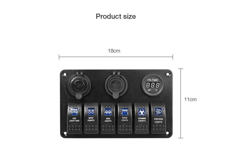 Vehicle 5 Pin Double LED Light Dual USB Charger 6 Bit Switch Voltmeter Composite Panel Water Resistance Cover