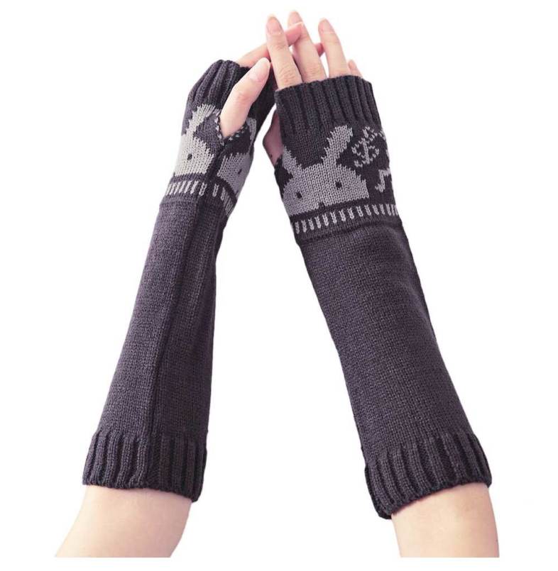 Sweet Rabbit Decoration Open Finger Warm Knitting Long Gloves for Women
