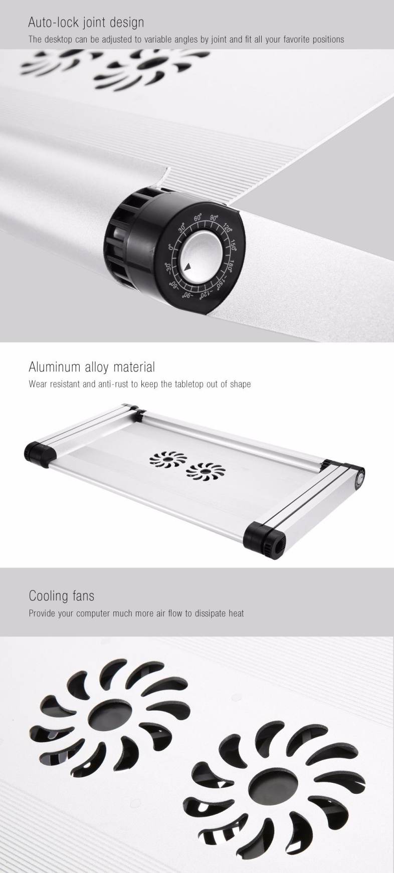 OMAX A8 Folding Computer Table Bed Tray Desk Adjustable Height for Laptop with Cooling Fans