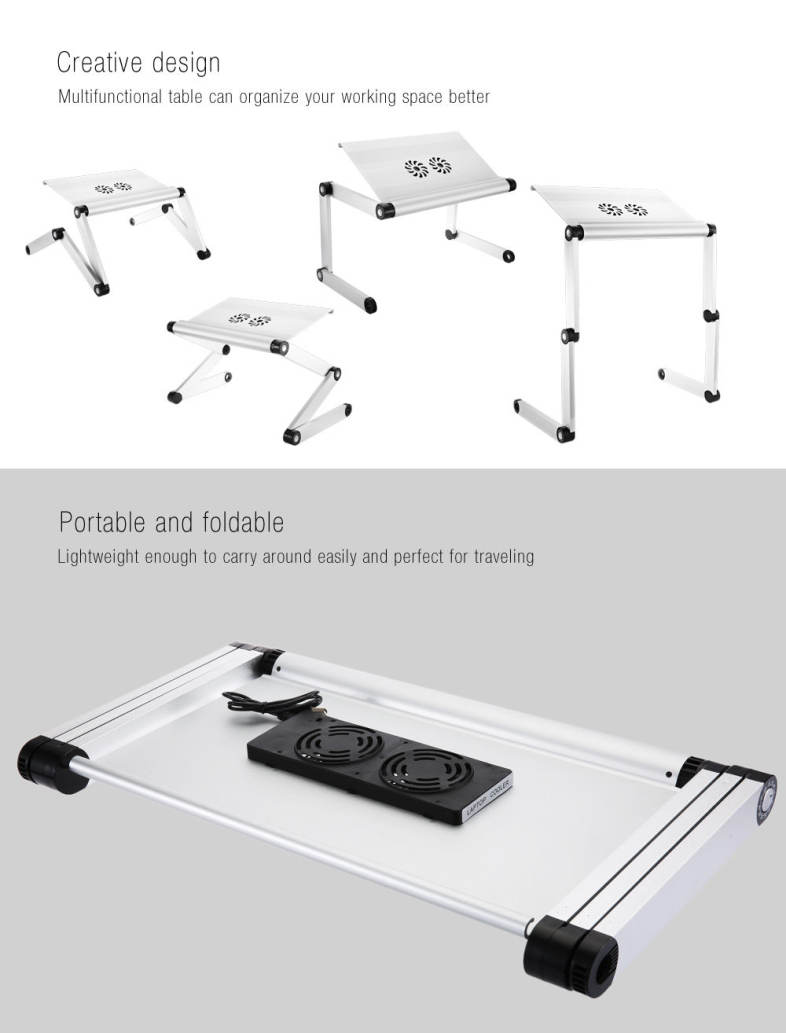 OMAX A8 Folding Computer Table Bed Tray Desk Adjustable Height for Laptop with Cooling Fans