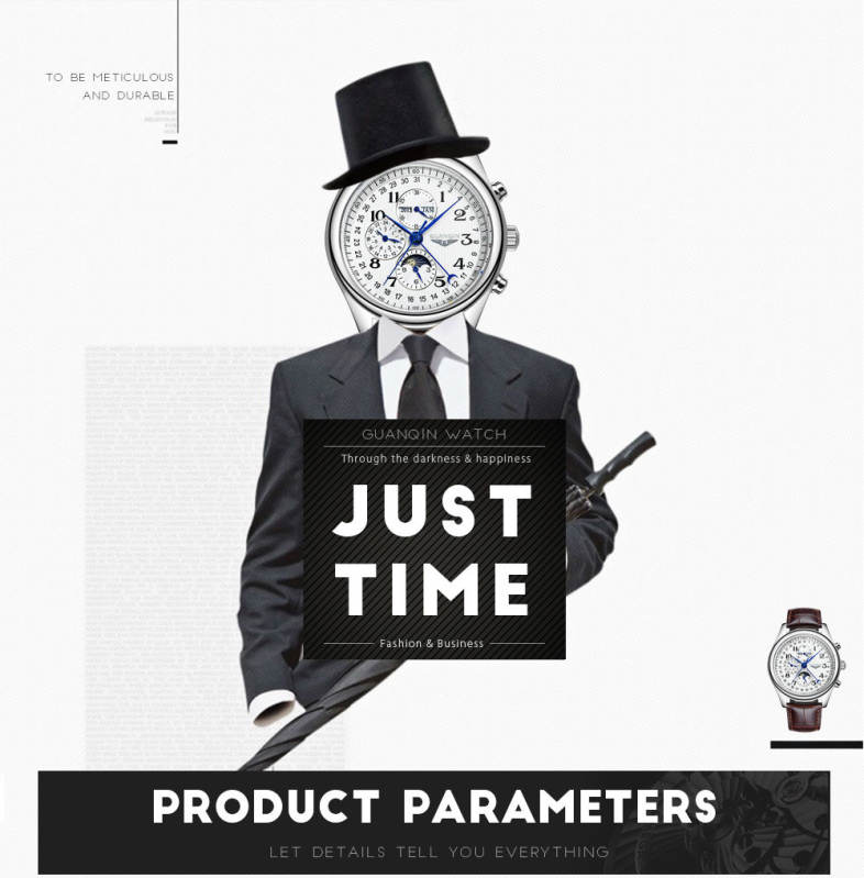 GUANQIN GQ20022 Male Auto Mechanical Watch Moon Phase Complete Calendar Men Wristwatch