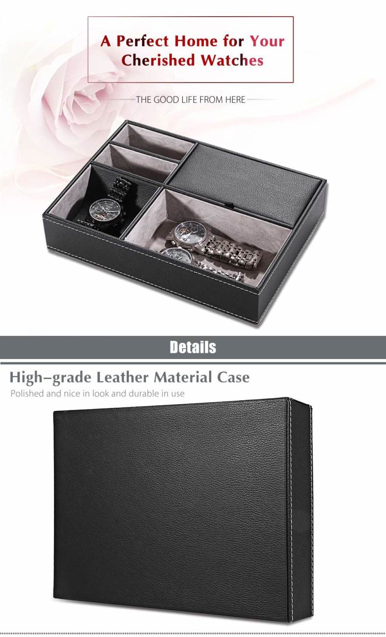 5 Mixed Slots Leather Case Jewelry Watch Storage Organizer