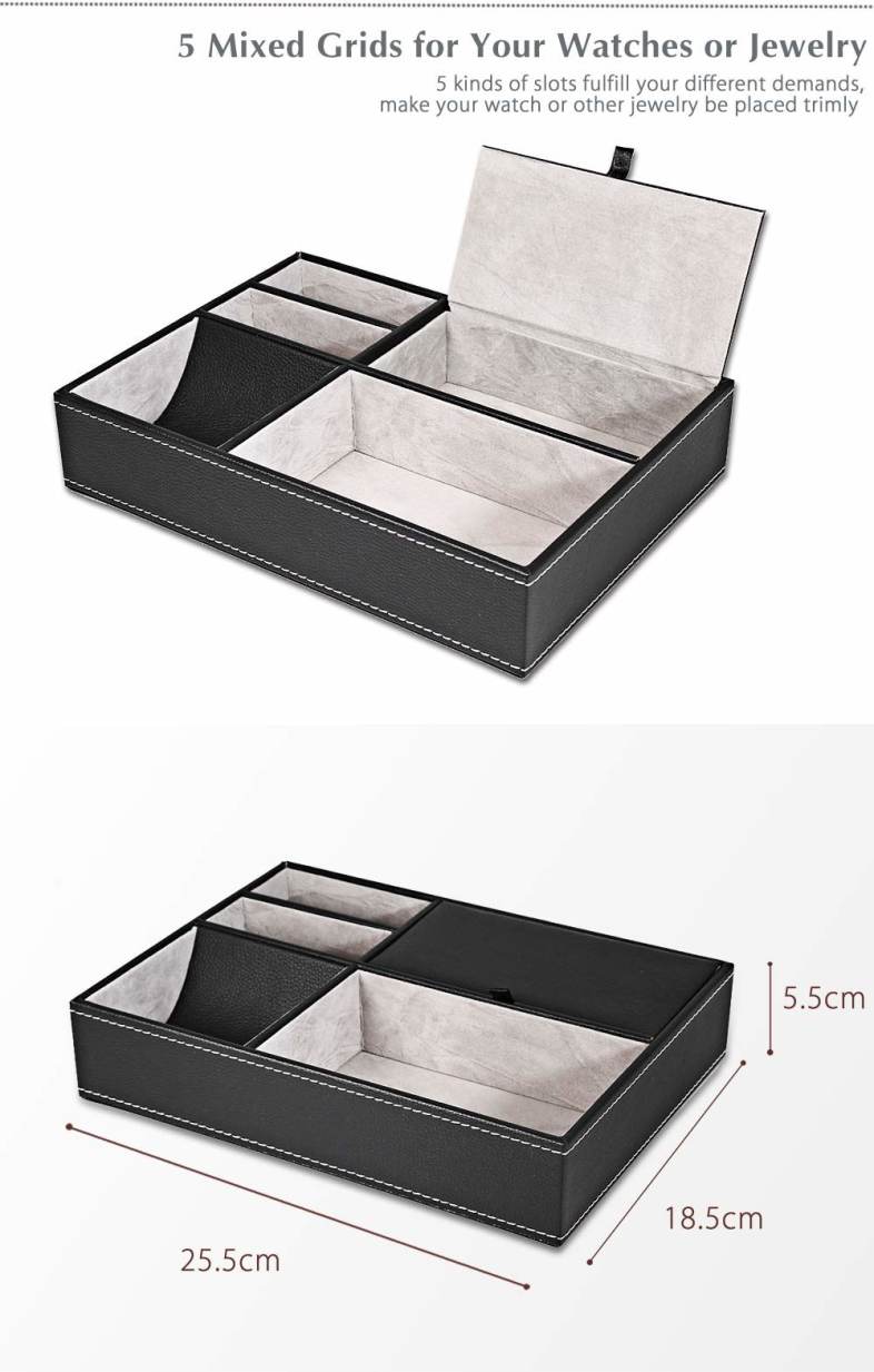 5 Mixed Slots Leather Case Jewelry Watch Storage Organizer