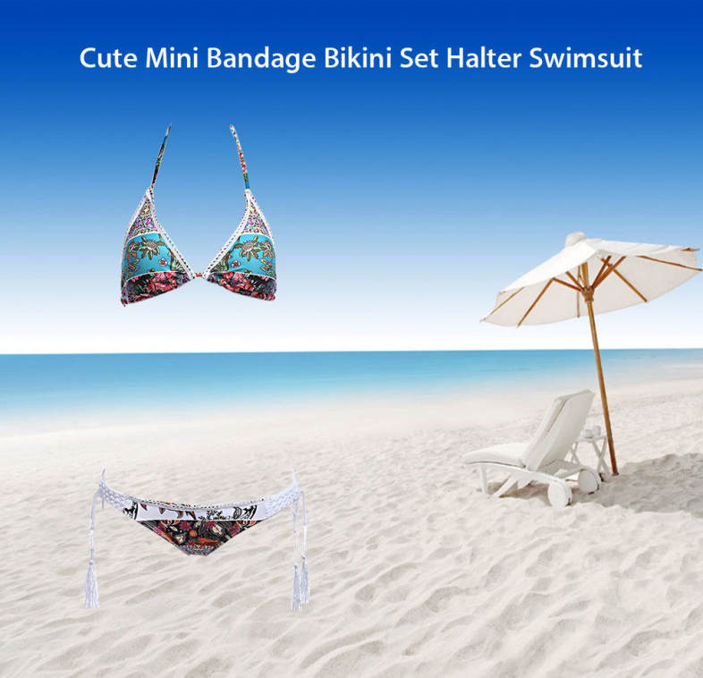 Sexy Lace Braided Printed Bikini Set Women Beach Swimwear Bathing Suit