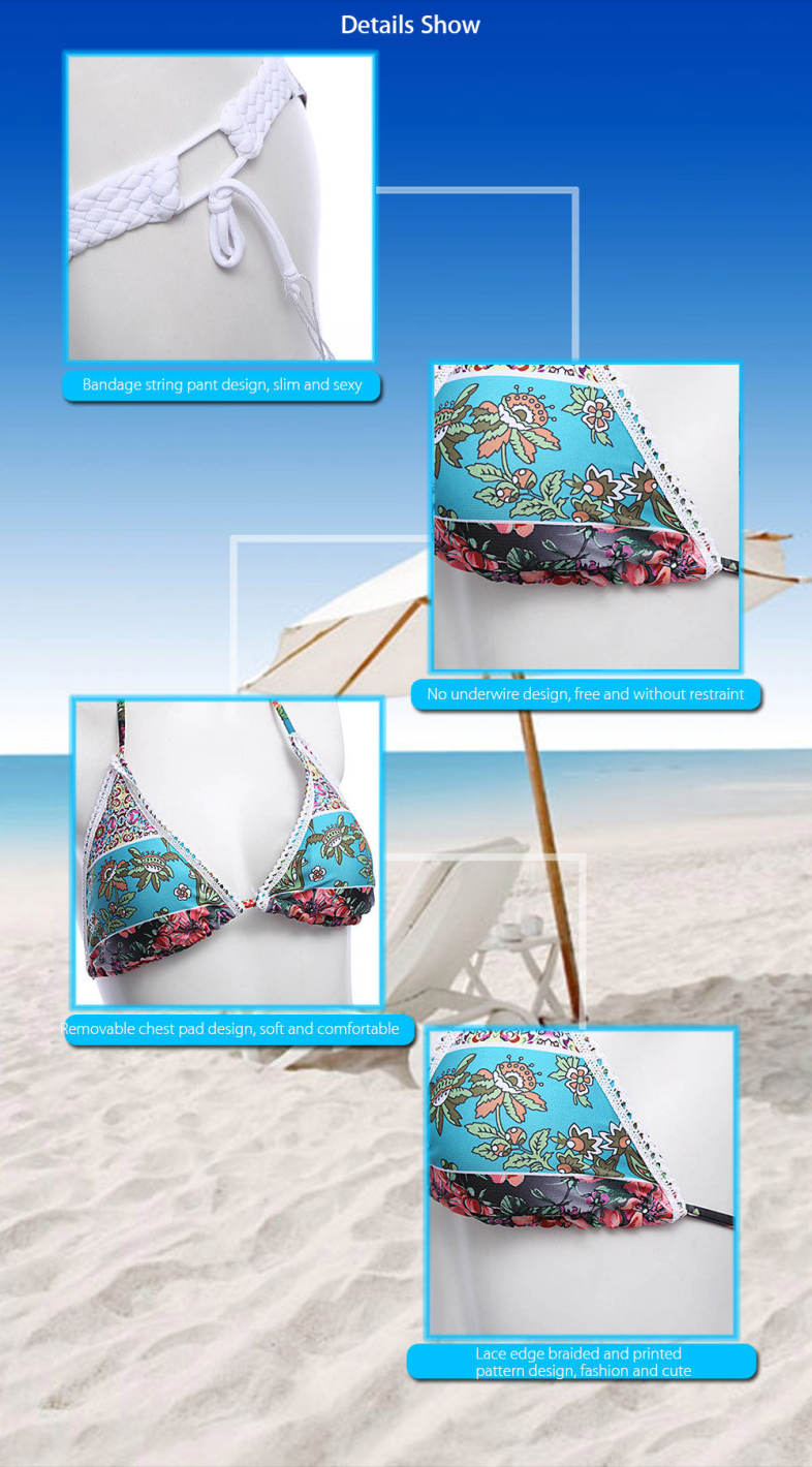 Sexy Lace Braided Printed Bikini Set Women Beach Swimwear Bathing Suit