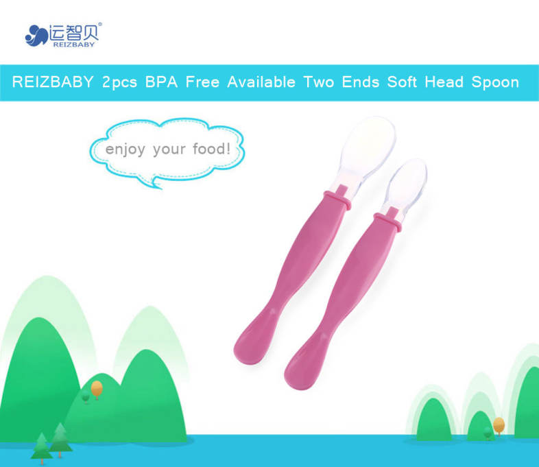 REIZBABY 2pcs Infant Baby BPA Free Available Two Ends Soft Head Spoon