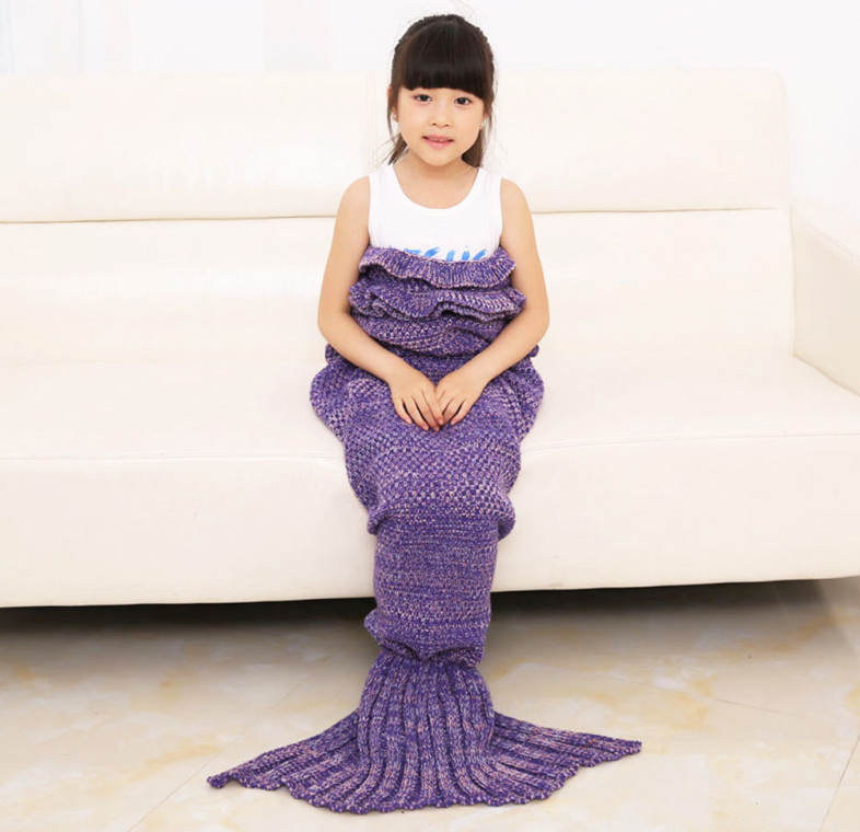 Sweet Girl Child Mermaid Knitting Air Conditioning Sofa Sleeping Blanket