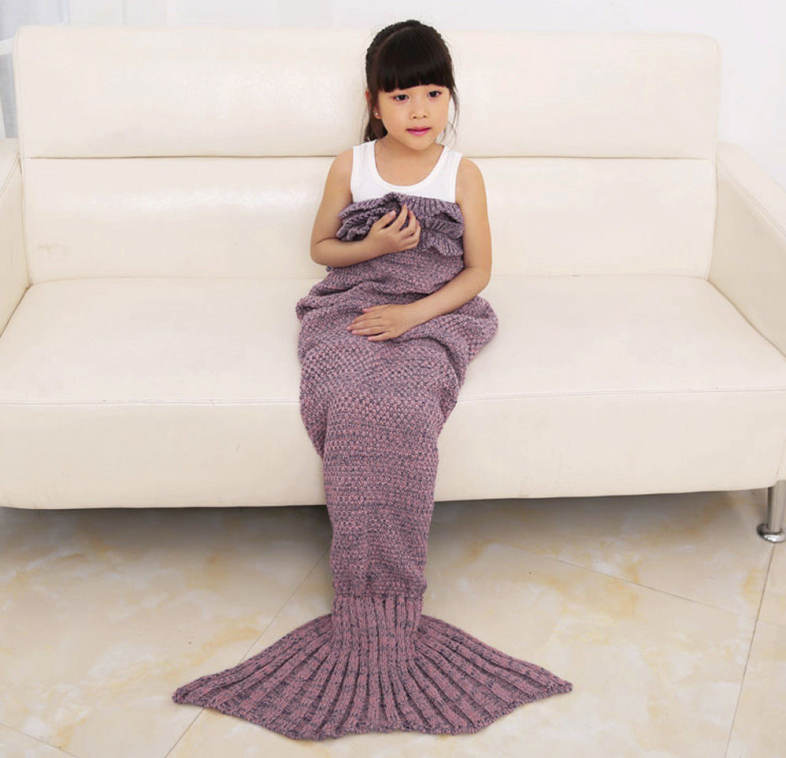 Sweet Girl Child Mermaid Knitting Air Conditioning Sofa Sleeping Blanket