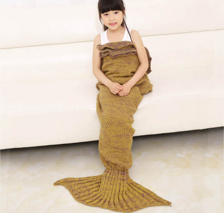 Sweet Girl Child Mermaid Knitting Air Conditioning Sofa Sleeping Blanket