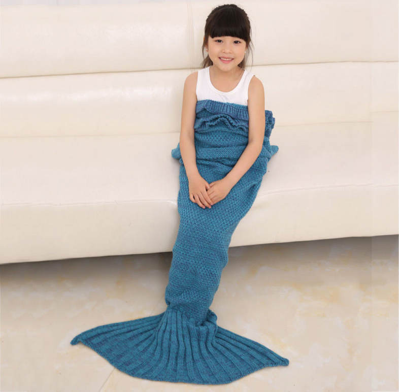 Sweet Girl Child Mermaid Knitting Air Conditioning Sofa Sleeping Blanket