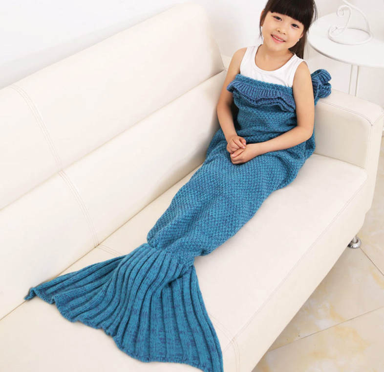 Sweet Girl Child Mermaid Knitting Air Conditioning Sofa Sleeping Blanket
