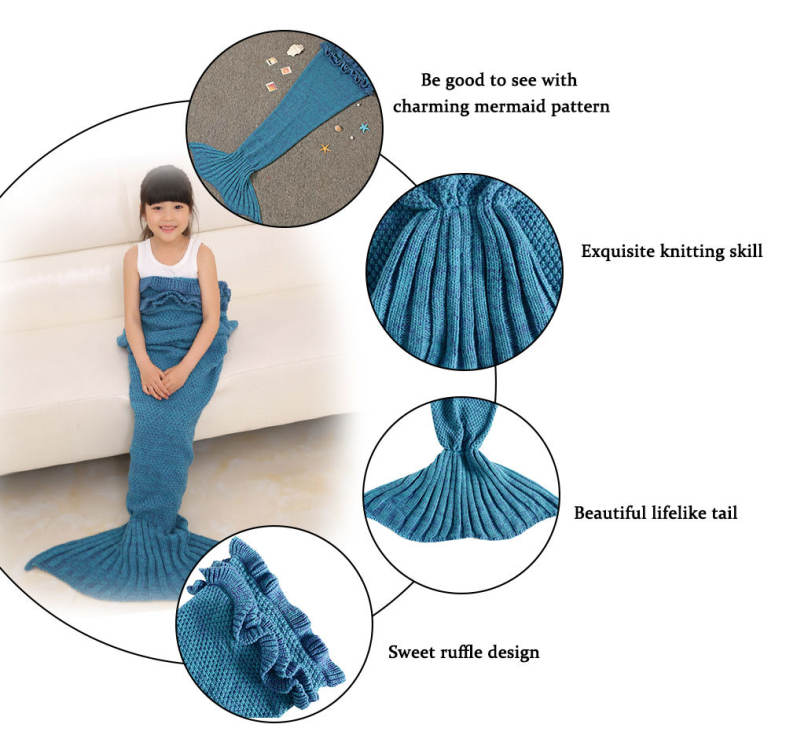 Sweet Girl Child Mermaid Knitting Air Conditioning Sofa Sleeping Blanket