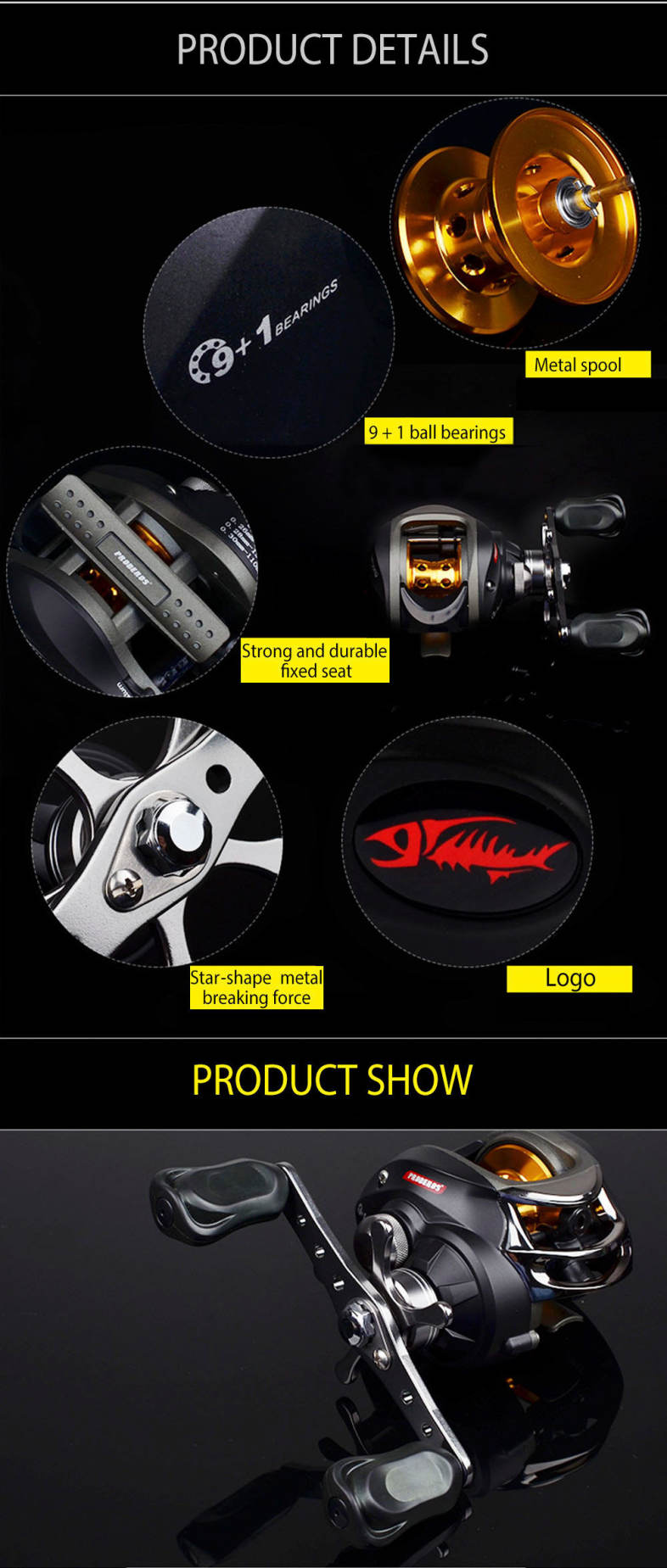 Proberos DR - 509 6.3:1 9   1 Ball Bearings Metal Spool Spinning Fishing Low-profile Reel
