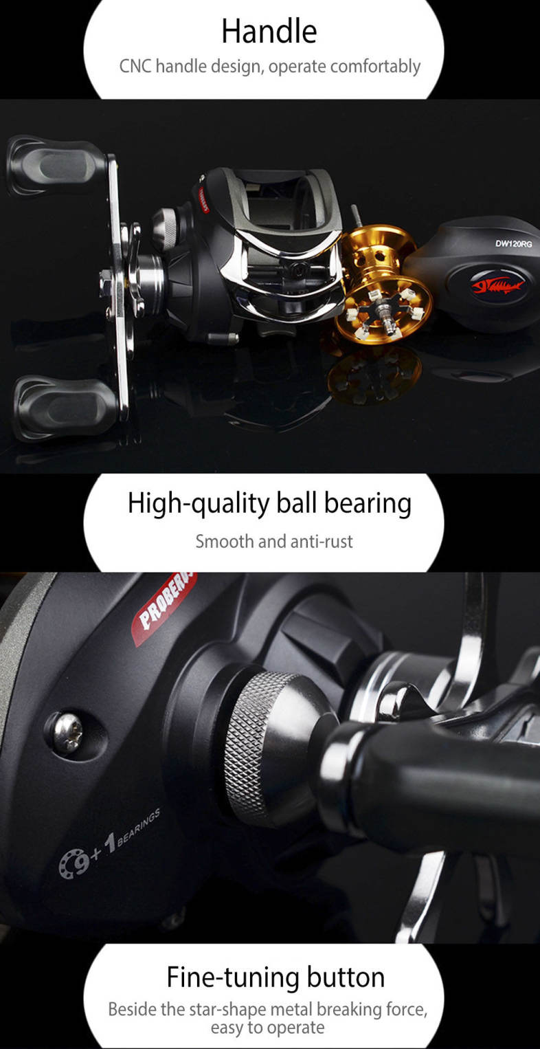 Proberos DR - 509 6.3:1 9   1 Ball Bearings Metal Spool Spinning Fishing Low-profile Reel