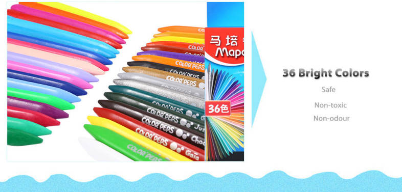 Maped Universal Bright Colorful Bar Plastic Crayon with 36 Colors