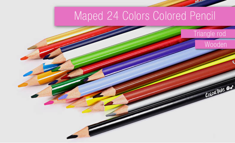 Maped 24 Colors Triangle Rod Wooden Colored Pencil for Kids
