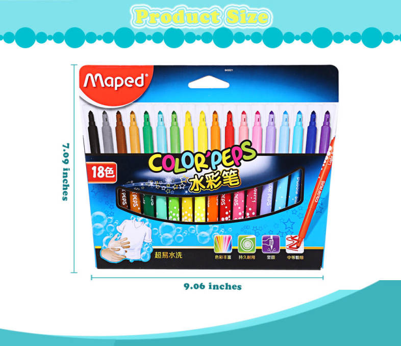 Maped Universal Bright Colorful Watercolor Brush Pen Water Based Marker with 18 Colors