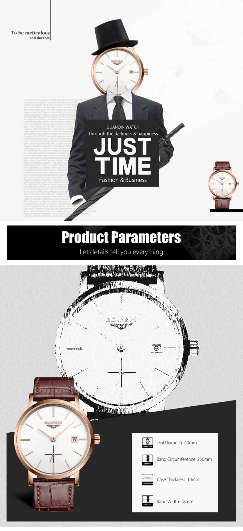 GUANQIN GJ16028 Men Auto Mechanical Watch Date Display Genuine Leather Band Wristwatch