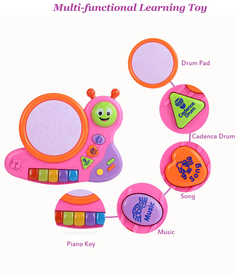 XangLei Baby Preschool Cute Musical Snail Shape Play Piano with Light