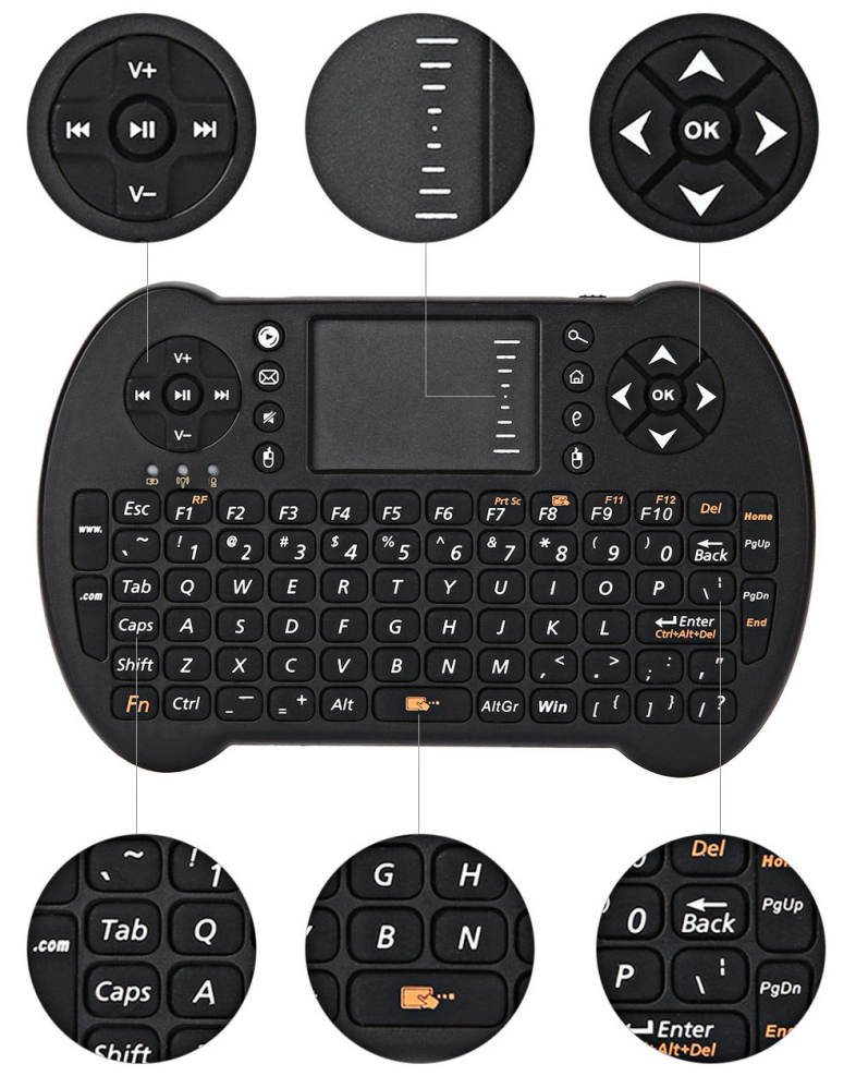 VIBOTON - S501 2.4GHz Mini Wireless QWERTY Keyboard Air Mouse Touchpad Remote Control
