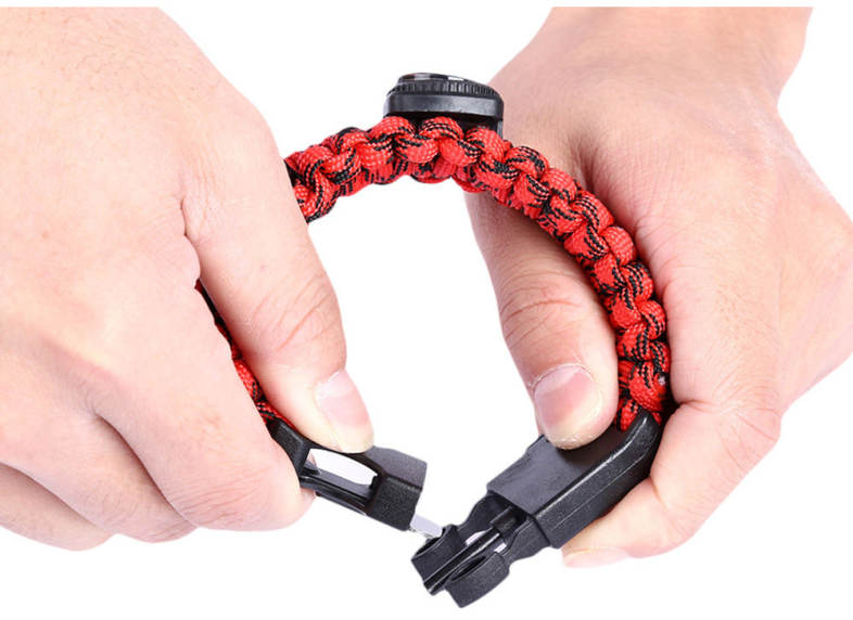Multifunctional Outdoor Survival Bracelet Compass Whistle Parachute Flint Bottle Opener