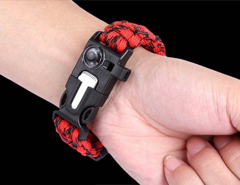 Multifunctional Outdoor Survival Bracelet Compass Whistle Parachute Flint Bottle Opener